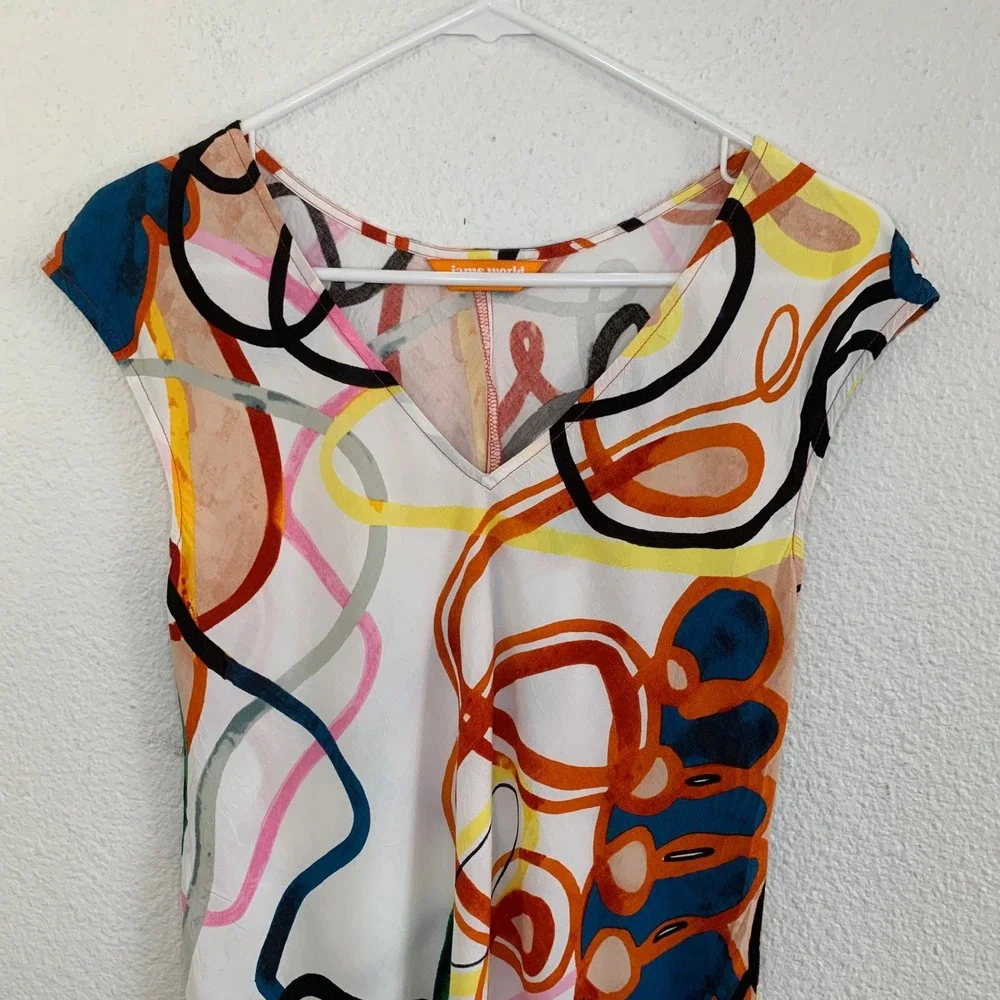 Jams World Honolulu White Multicolor Print Dress Size Small Short Sleeve